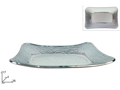 PIATTINO VETRO RETTANGOLARE BORDO SILVER 26X17CM PIATTINO VETRO RETTANGOLARE BORDO SILVER 26X17CM