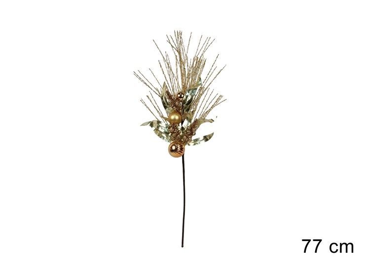 STELO 77CM CON FOGLIE E PALLINE ORO