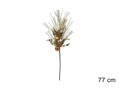 STELO 77CM CON FOGLIE E PALLINE ORO