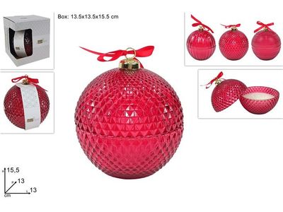 PALLA VETRO DIAM 13CM ROSSA CON CANDELA PROFUMATA 3A PALLA VETRO DIAM 13CM ROSSA CON CANDELA PROFUMATA 3A