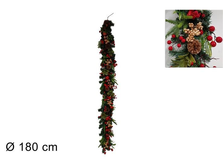 GHIRLANDA 180CMM CON BACCE ROSSE ORO E PALLINE GHIRLANDA 180CMM CON BACCE ROSSE ORO E PALLINE