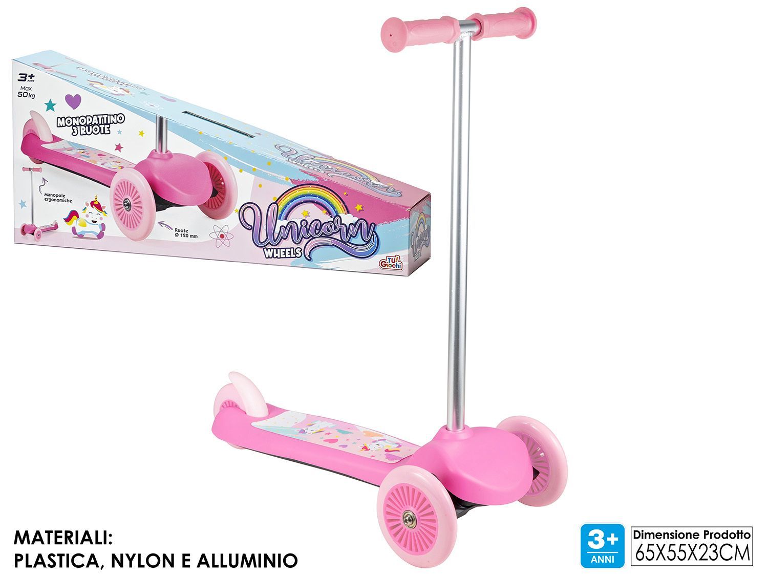 MONOPATTINO ROSA cm65x55x23 PVC UNICORNO