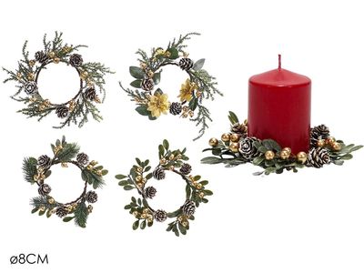 GIROCANDELA CON PIGNE ORO DM 8CM 4ASS