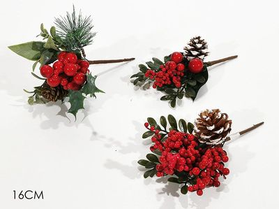 RAMO CON PIGNA E BACCHE 16CM 3ASS