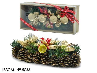 PORTACANDELA CON PIGNE 4P 33CM ORO