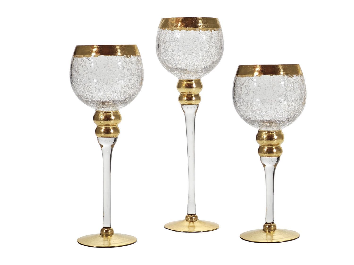 SET 3 PORTACANDELE CON BORDO ORO