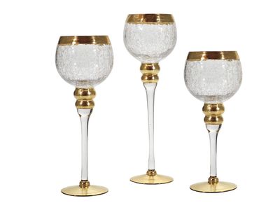 SET 3 PORTACANDELE CON BORDO ORO