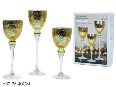 SET 3 PORTACANDELE ORO H40/35/30CM