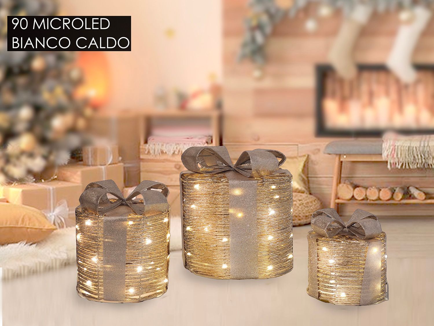 SET 3 PACCHI CON 90 MICROLED BIANCO CALDO