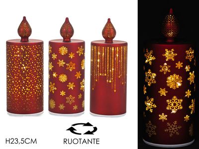 CANDELA H23.5CM BATTERY OPERATED LUCI E MOVIMENTO COL ROSSO 3ASS