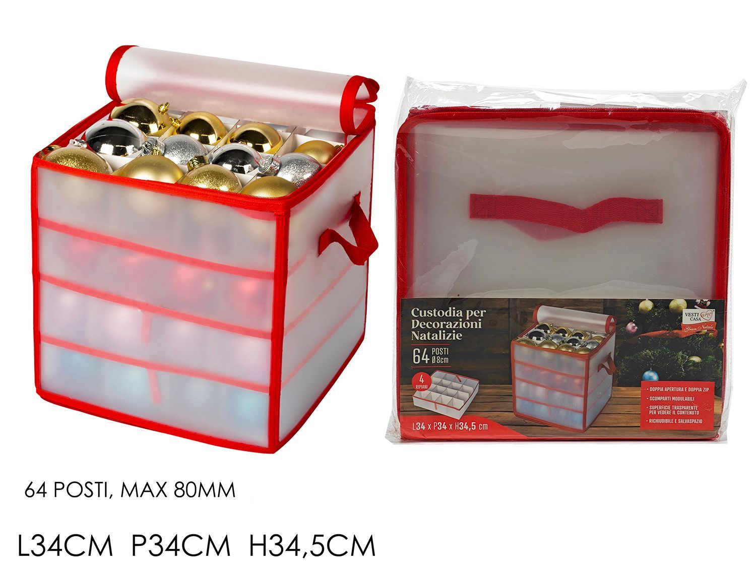 SCATOLA PORTADECORAZIONI E PORTA PALLE NATALE  64 POSTI