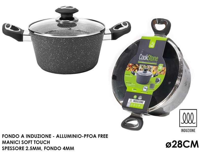 COOKSTONE CASSERUOLA  28CM CON COPERCHIO A  INDUZIONE COL. GRIGIO