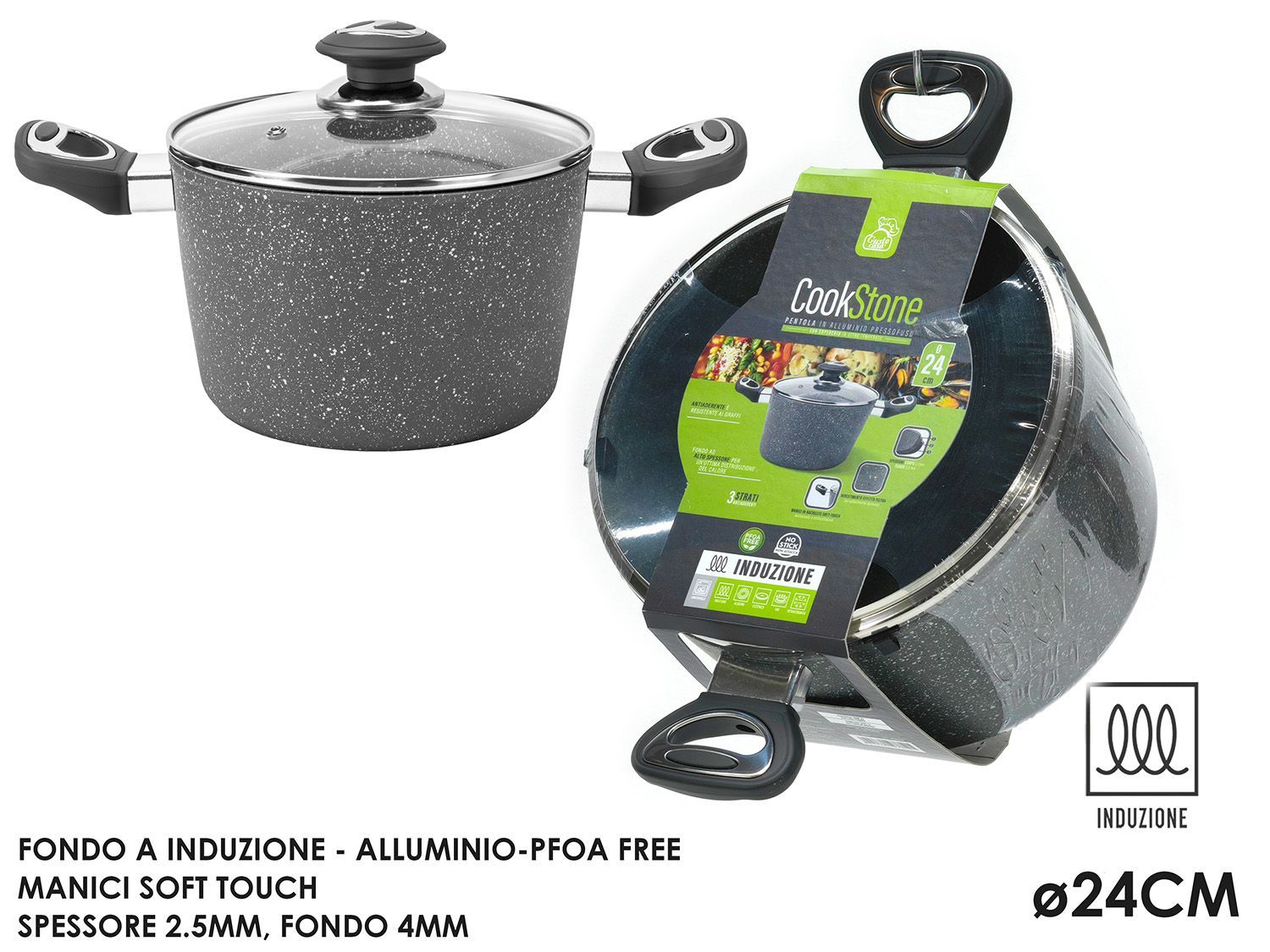 COOKSTONE PENTOLA 24CM CON COPERCHIO A INDUZIONE COL. GRIGIO COOKSTONE PENTOLA 24CM CON COPERCHIO A INDUZIONE COL. GRIGIO