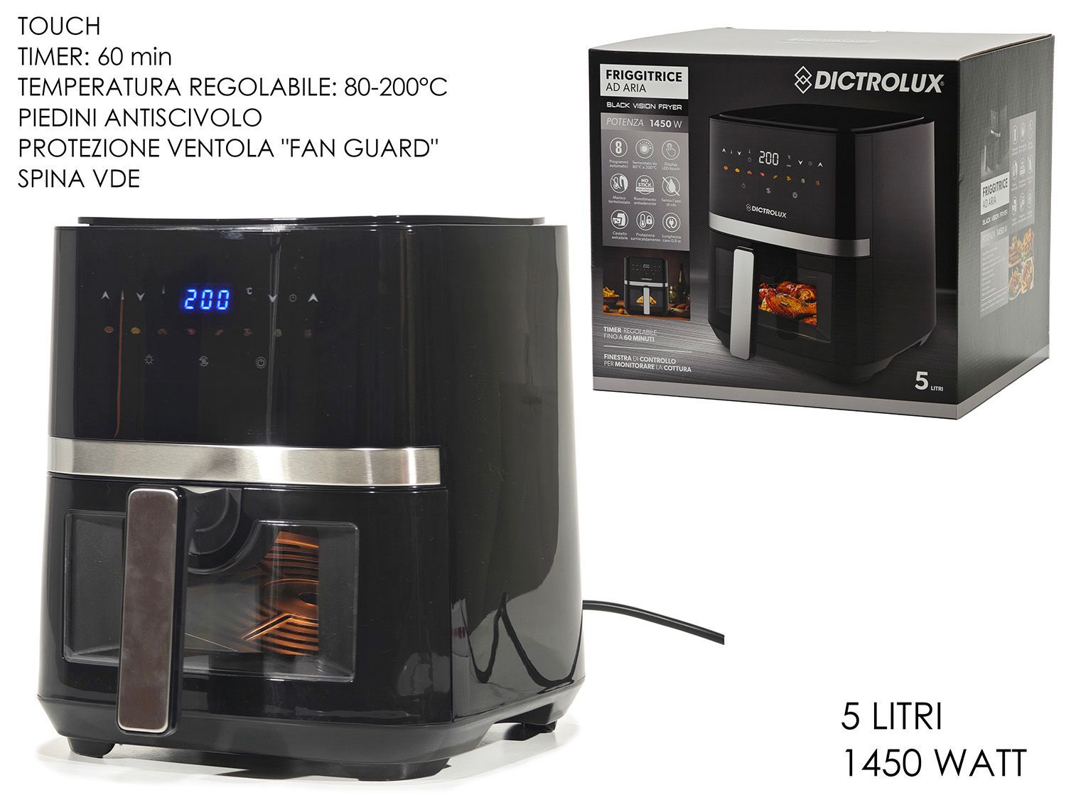 FRIGGITRICE AD ARIA 5LT BLACK VISION FRYER 1450W