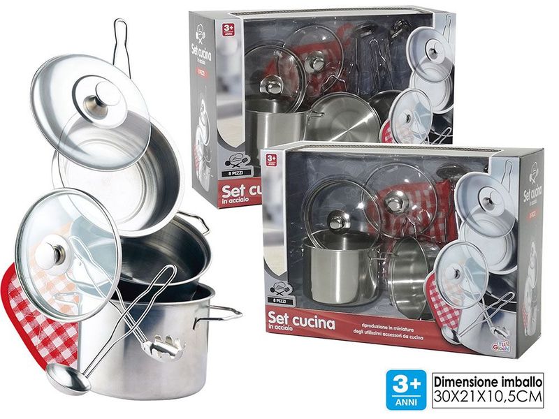 SET CUCINA IN ACCIAIO 8 PEZZI 2ASS - gioco
