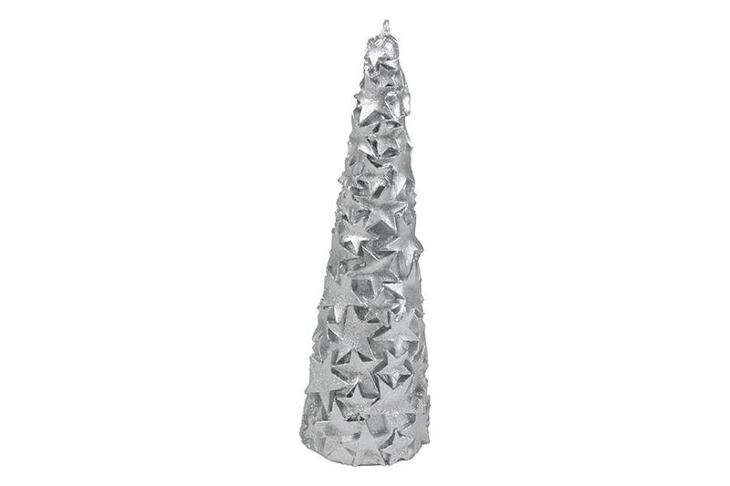 CANDELA CON. DECORAZIONE STELLE H.19,5CM M.005 ARGENT