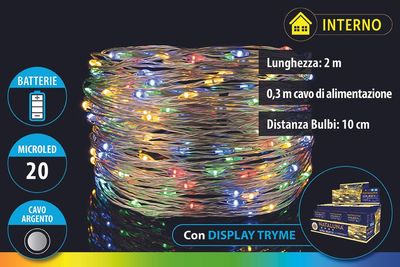 20 MICROLED a BATTERIE 2METRI USO INTERNO COL. MULTICOLOR 20 MICROLED a BATTERIE 2METRI USO INTERNO COL. MULTICOLOR