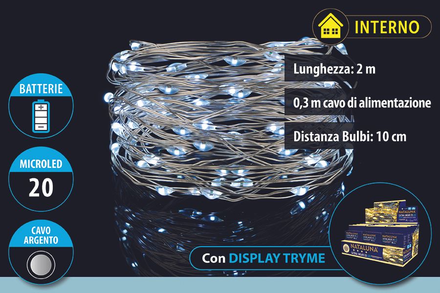 20 MICROLED a BATTERIE 2METRI USO INTERNO COL. BIANCO