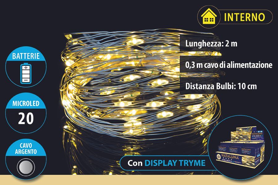 20 MICROLED a BATTERIE 2METRI USO INTERNO COL. BIANCO CALDO 20 MICROLED a BATTERIE 2METRI USO INTERNO COL. BIANCO CALDO