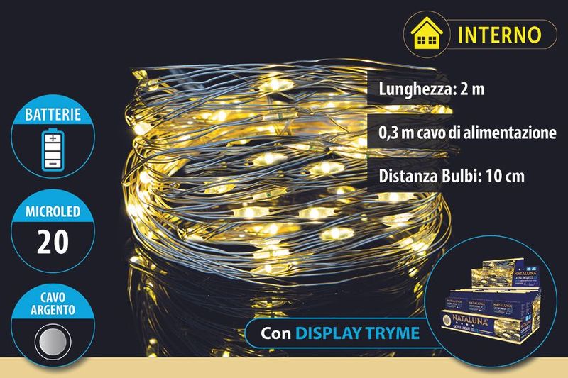 20 MICROLED a BATTERIE 2METRI USO INTERNO COL. BIANCO CALDO