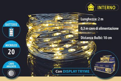 20 MICROLED a BATTERIE 2METRI USO INTERNO COL. BIANCO CALDO