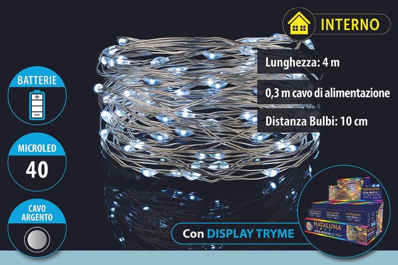 40 MICROLED A BATTERIE 4METRI USO INTERNO COL. BIANCO TRY ME