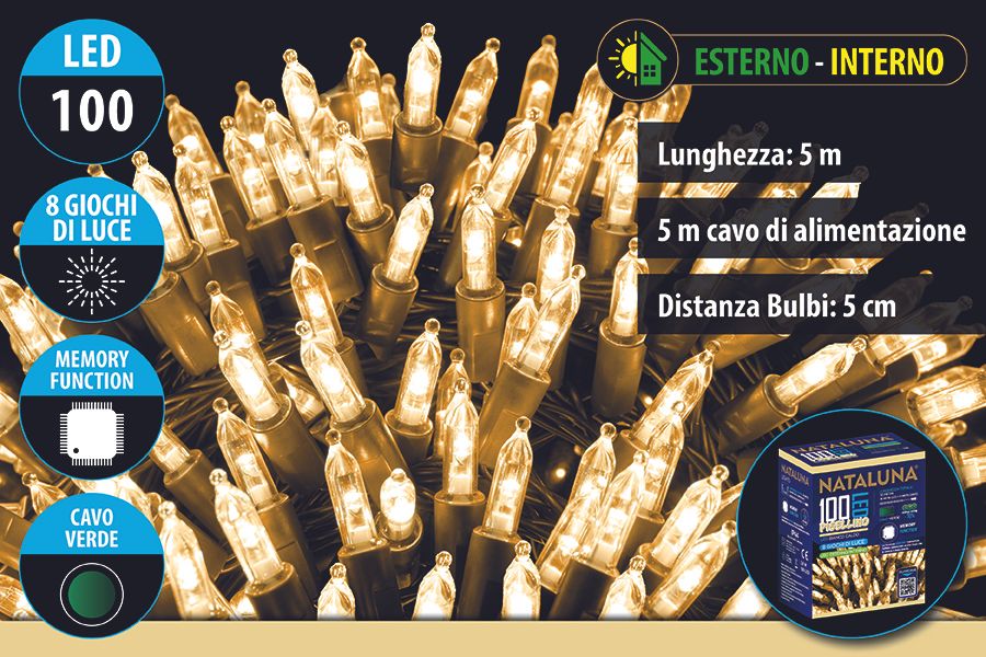 SERIE PISELLINO 100LED USO ESTERNO 8 FUNZIONI CALDA
