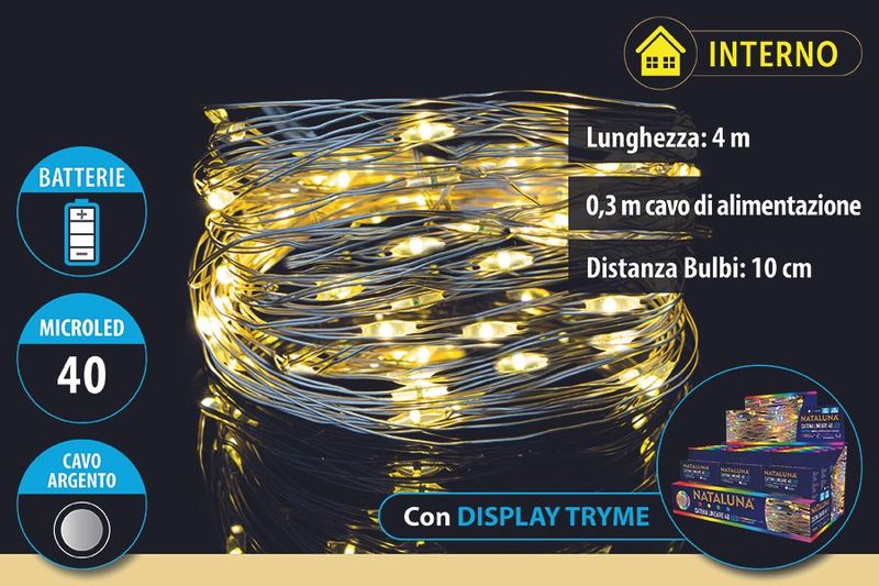 40 MICROLED A BATTERIE 4METRI USO INTERNO COL. BIANCO CALDO