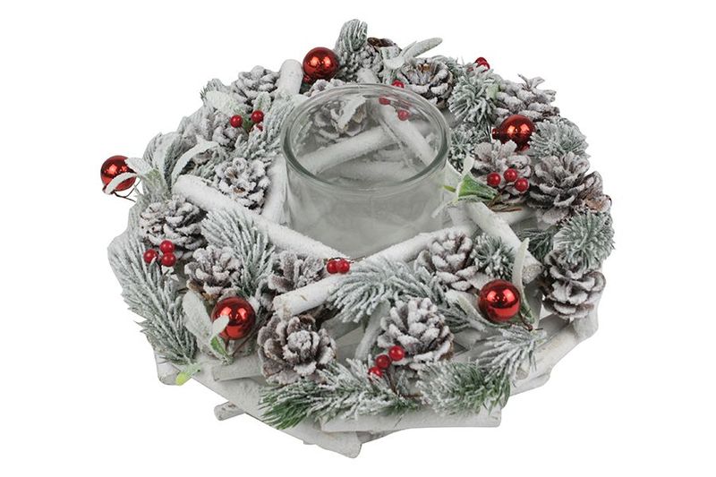 PORTA TEALIGHT 1 FIAMMA DIA.20CM DEC.BIANCO