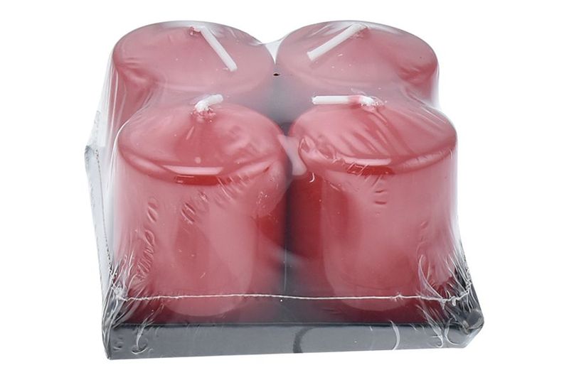 SET 4 CANDELE PILLAR DIA.3.9X5CM ROSSO LAC.