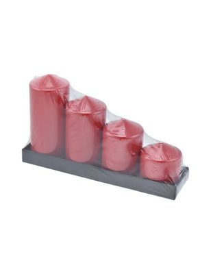 SET 4 CANDELE PILLAR DIAM. 5X6/8/10/12CM ROSSO LACCATO AVVENTO