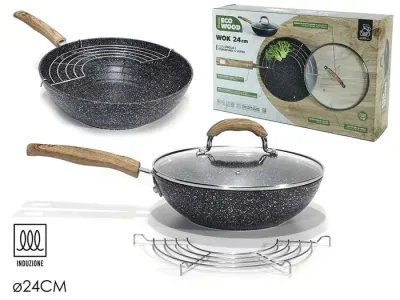 WOOD WOK STONE  DIAM. 24CM CON GRIGLIA PER INDUZIONE