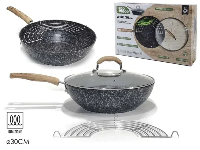 WOOD WOK STONE  DIAM. 30CM CON GRIGLIA PER INDUZIONE