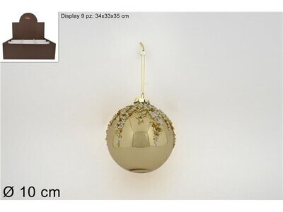 PALLA VETRO 10 CM LUCIDA C/PERLINE ORO YQW5514-2LB
