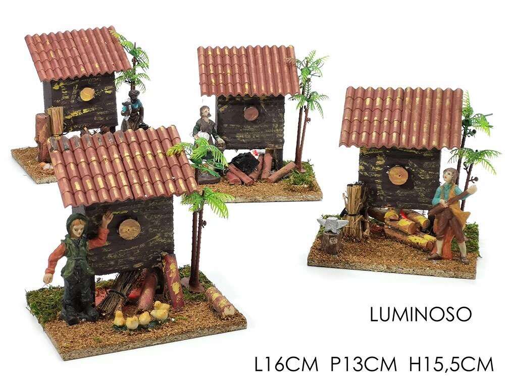 AMBIENTAZIONE PRESEPE "TAGLIALEGNA" CON LUCI A BATTERIA 4ASS.