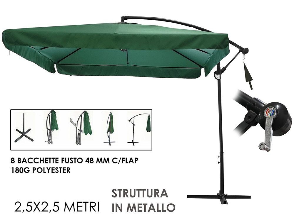 OMBRELLONE QUADRATO A LAMPADA CON CARRUCOLA VERDE