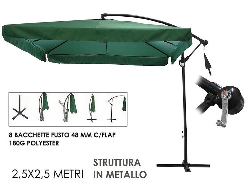 OMBRELLONE QUADRATO A LAMPADA CON CARRUCOLA VERDE