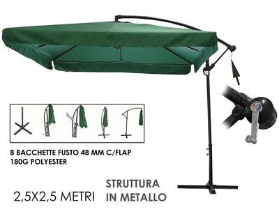 OMBRELLONE QUADRATO A LAMPADA CON CARRUCOLA VERDE