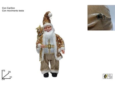 BABBO NATALE CON PAILLETTES ORO E CARILLON - 75 CM