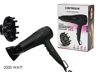 ASCIUGACAPELLI GOMMATO C/DIFF.2000W NERO ASCIUGACAPELLI GOMMATO C/DIFF.2000W NERO