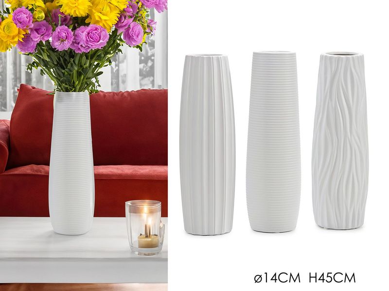 VASO �14XH45CM BIANCO 3ASS