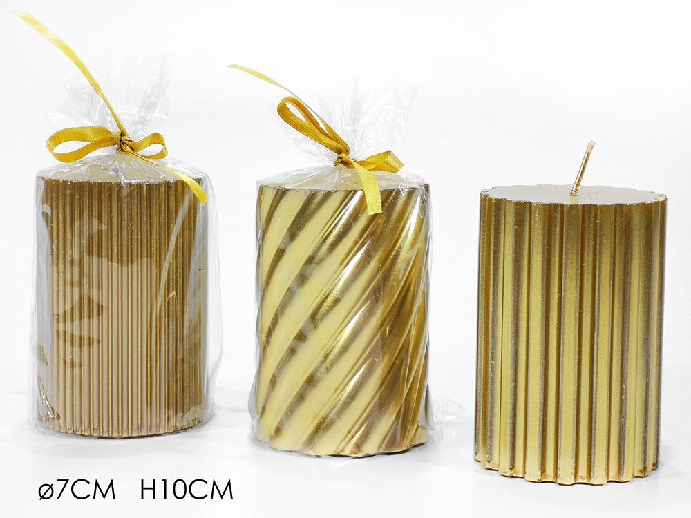 CANDELA CILINDRO �7XH10CM ORO 3ASS