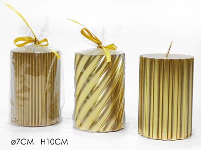 CANDELA CILINDRO �7XH10CM ORO 3ASS