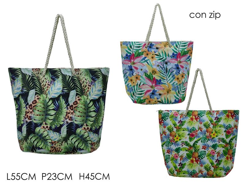 BORSA MARE C/ZIP DEC. FIORI 3ASS