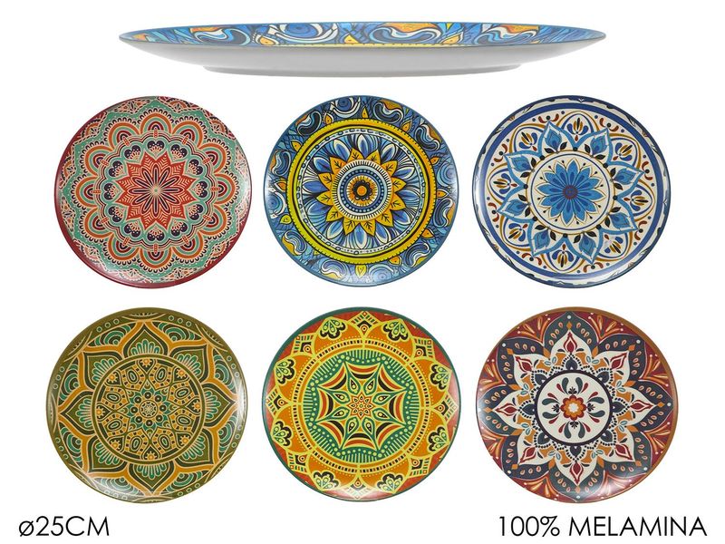 PIATTO PIANO DEC. MANDALA  25CM 6ASS