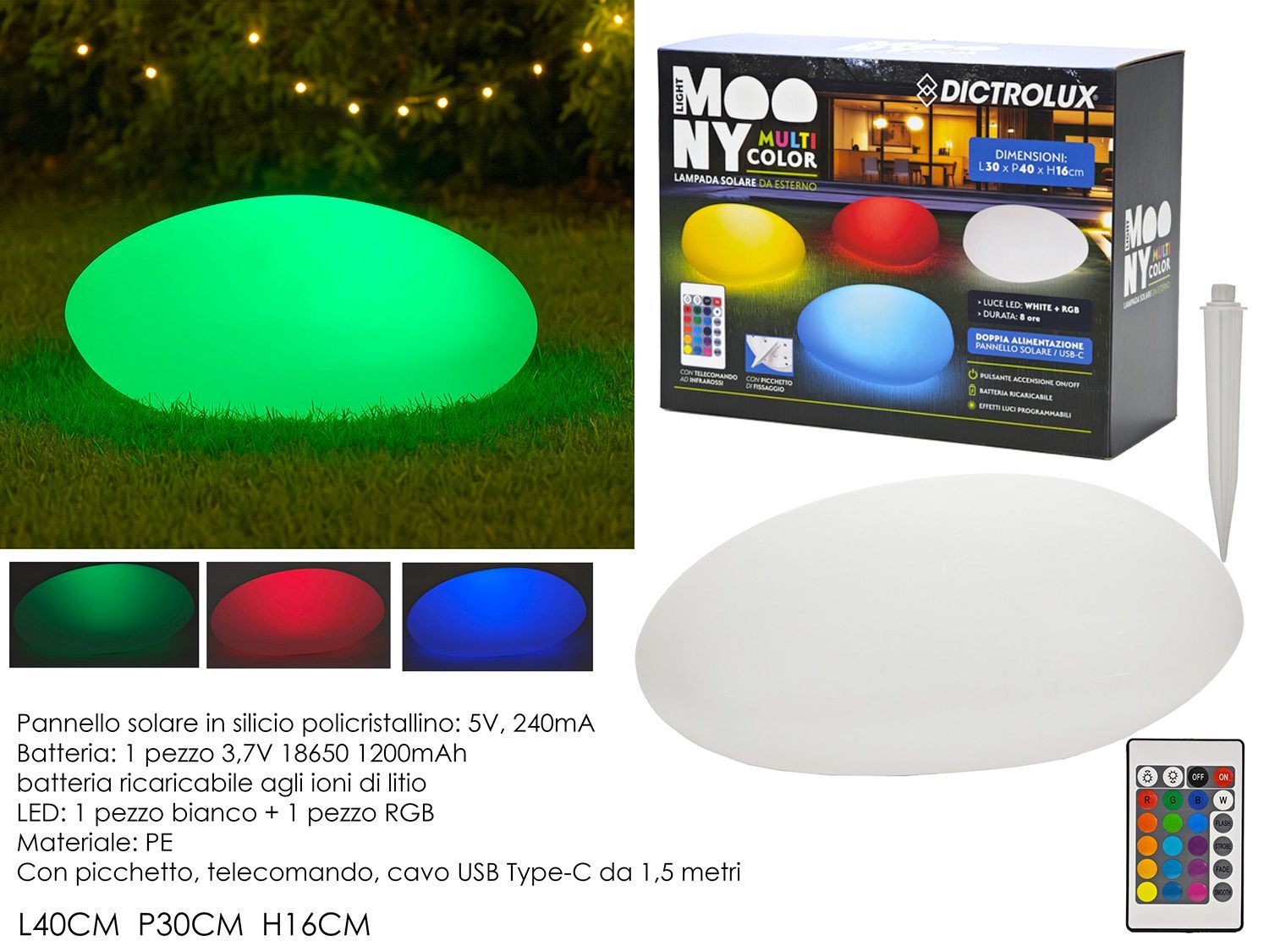 LAMPADA PIETRA SOLARE 40X30X16CM C/TEL.