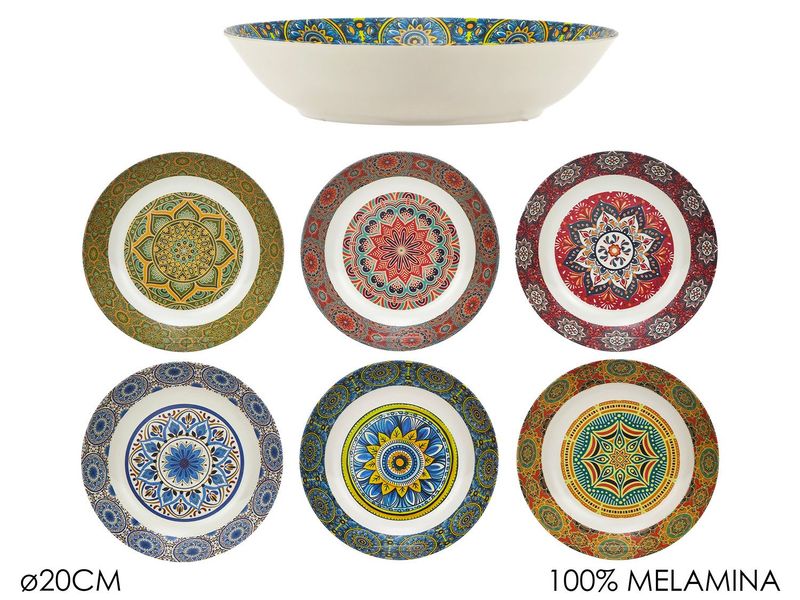 PIATTO FONDO DEC. MANDALA 20CM 6ASS