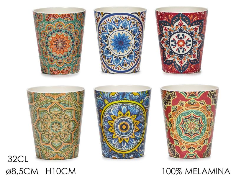 BICCHIERE DECORAZIONE MANDALA 32CL 6 ASS