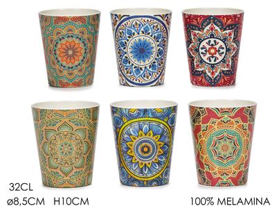 BICCHIERE DECORAZIONE MANDALA 32CL 6 ASS