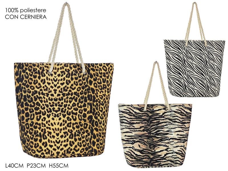 BORSA MARE C/ZIP DEC. ANIMALIER 3ASS